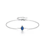 Vintage Blue Oval Zircon Chain Bracelet 925 Sterling Silver