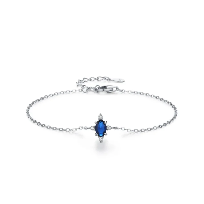 Vintage Blue Oval Zircon Chain Bracelet 925 Sterling Silver
