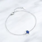 Vintage Blue Oval Zircon Chain Bracelet 925 Sterling Silver
