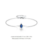 Vintage Blue Oval Zircon Chain Bracelet 925 Sterling Silver