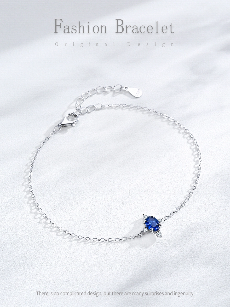 Vintage Blue Oval Zircon Chain Bracelet 925 Sterling Silver
