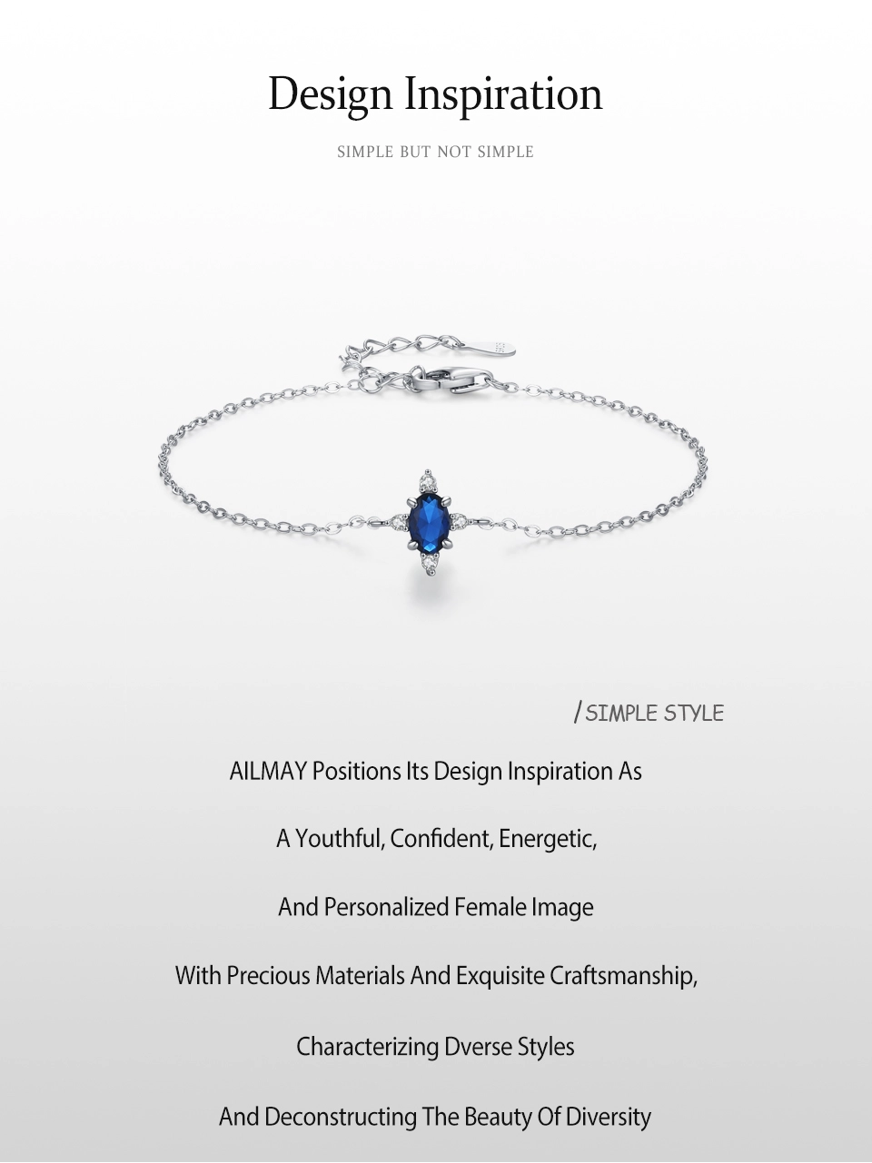 Vintage Blue Oval Zircon Chain Bracelet 925 Sterling Silver