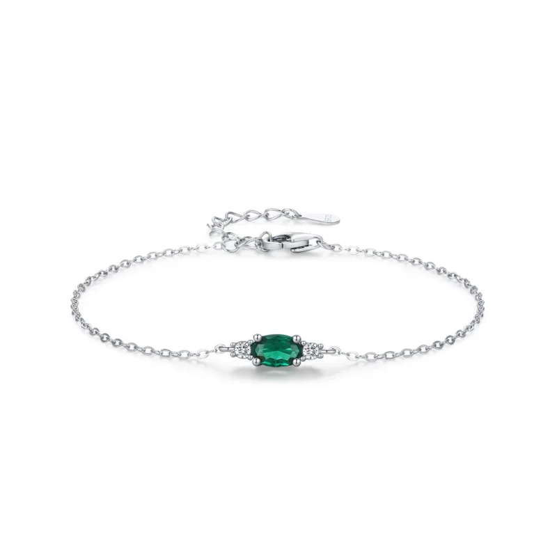 Oval Green Zircon Chain Bracelet Sparkling 925 Sterling Silver