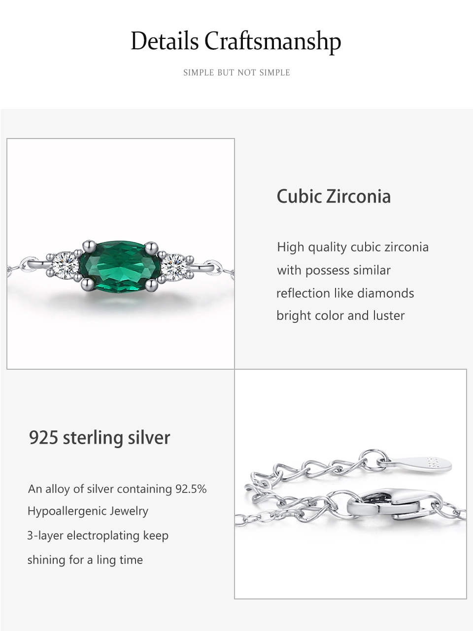 Oval Green Zircon Chain Bracelet Sparkling 925 Sterling Silver