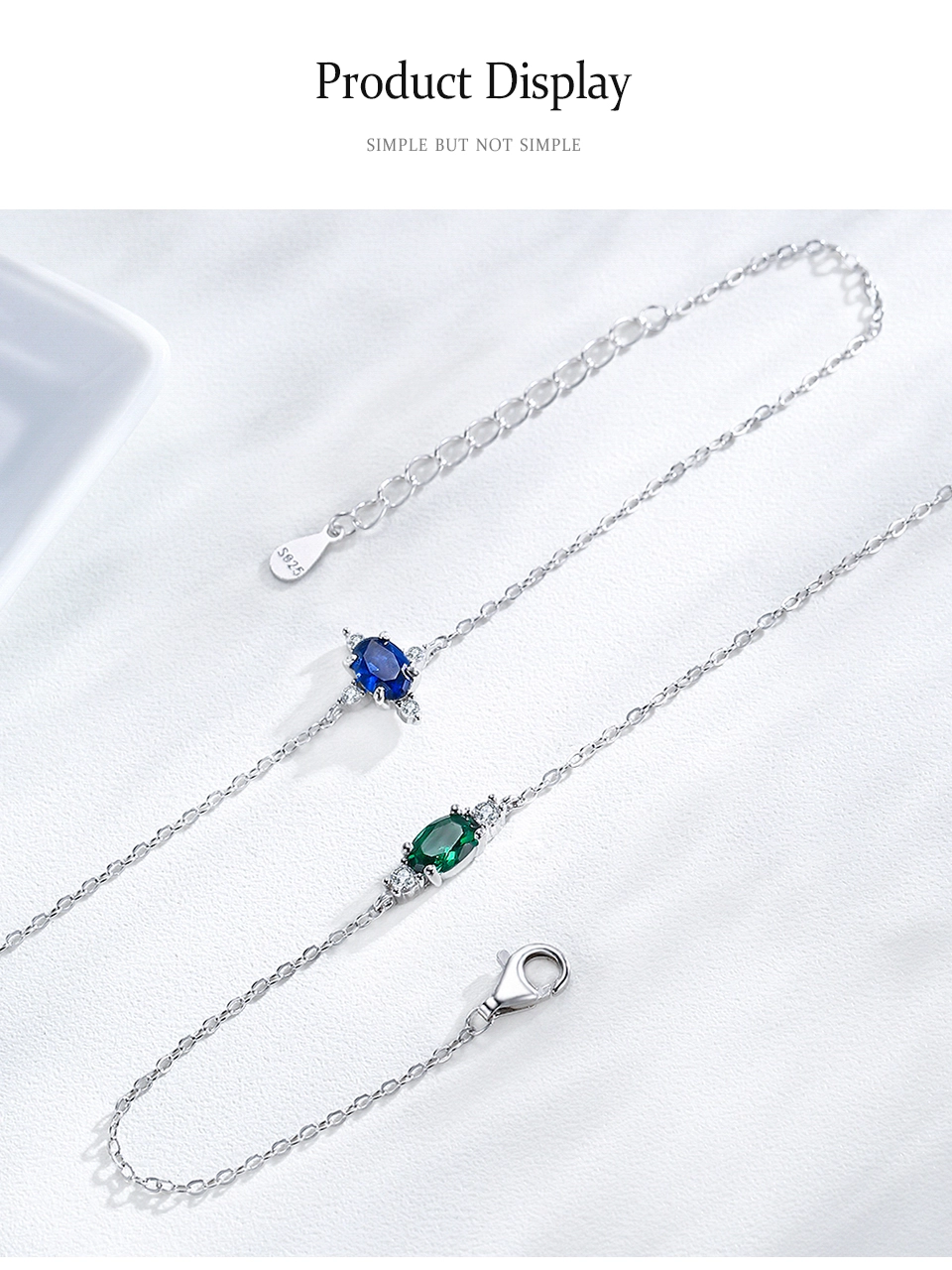 Oval Green Zircon Chain Bracelet Sparkling 925 Sterling Silver