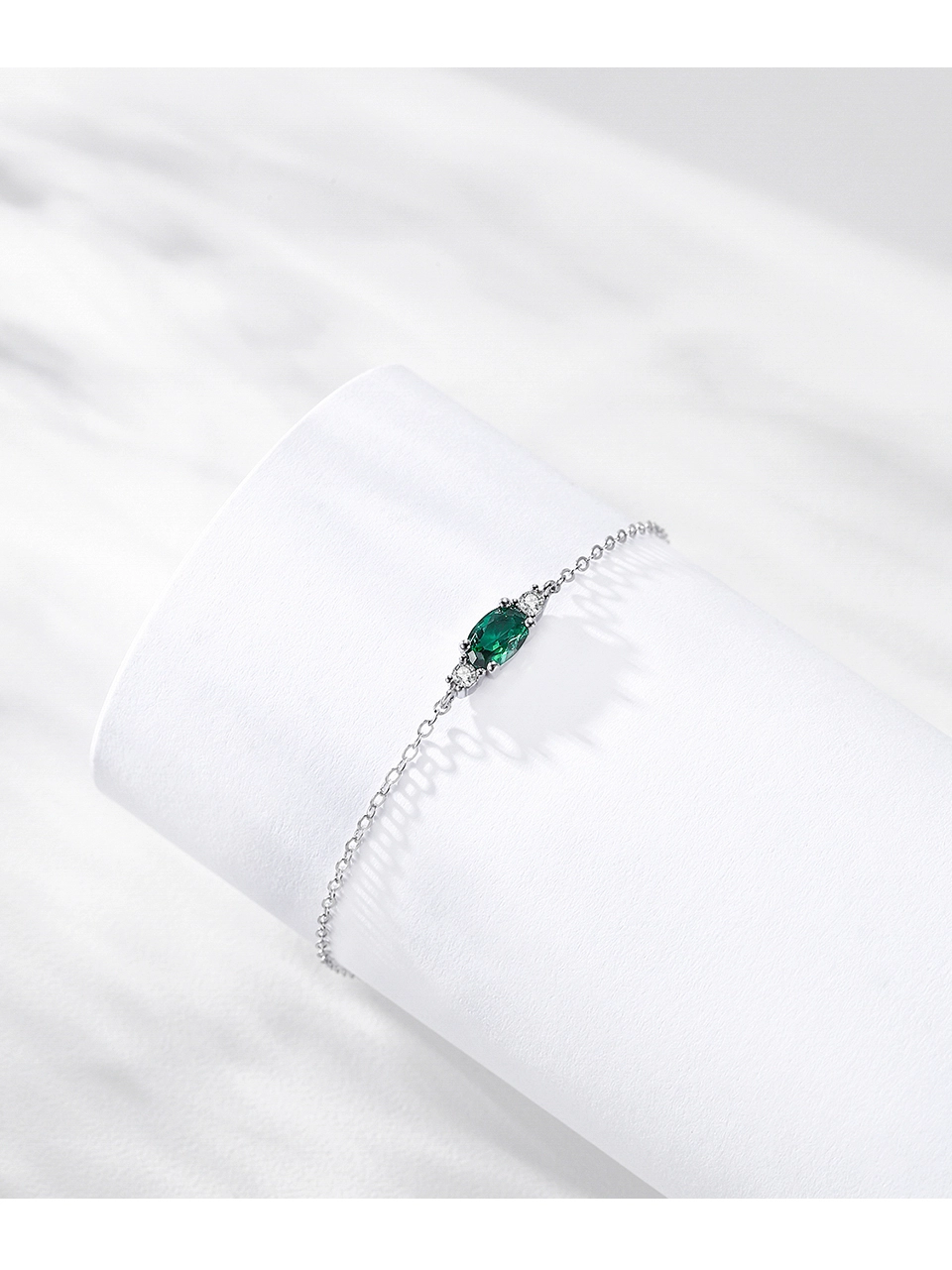 Oval Green Zircon Chain Bracelet Sparkling 925 Sterling Silver