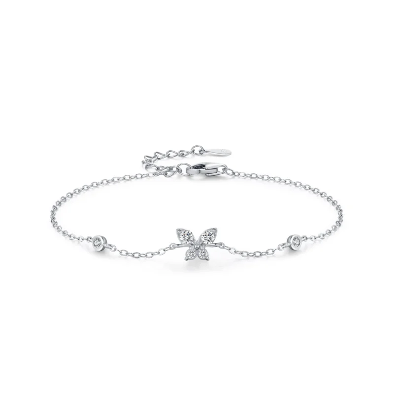 Sweet Shining Zircon Butterfly Chain Bracelet 925 Sterling Silver