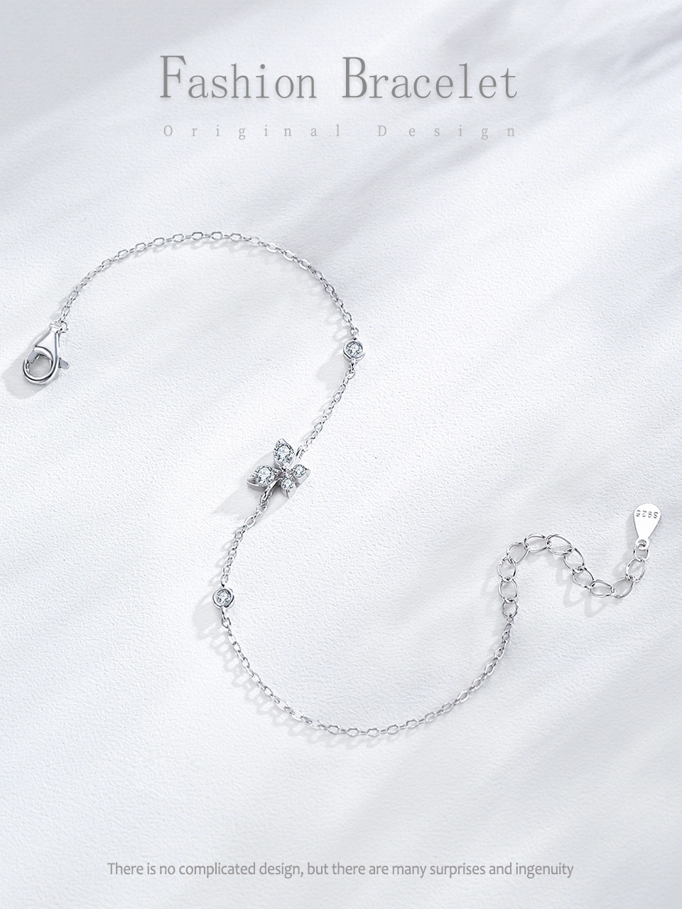 Sweet Shining Zircon Butterfly Chain Bracelet 925 Sterling Silver