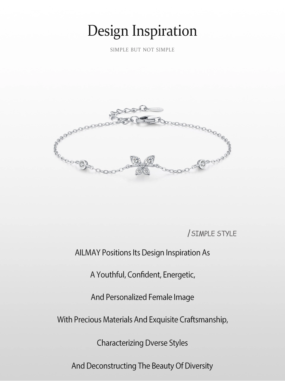 Sweet Shining Zircon Butterfly Chain Bracelet 925 Sterling Silver