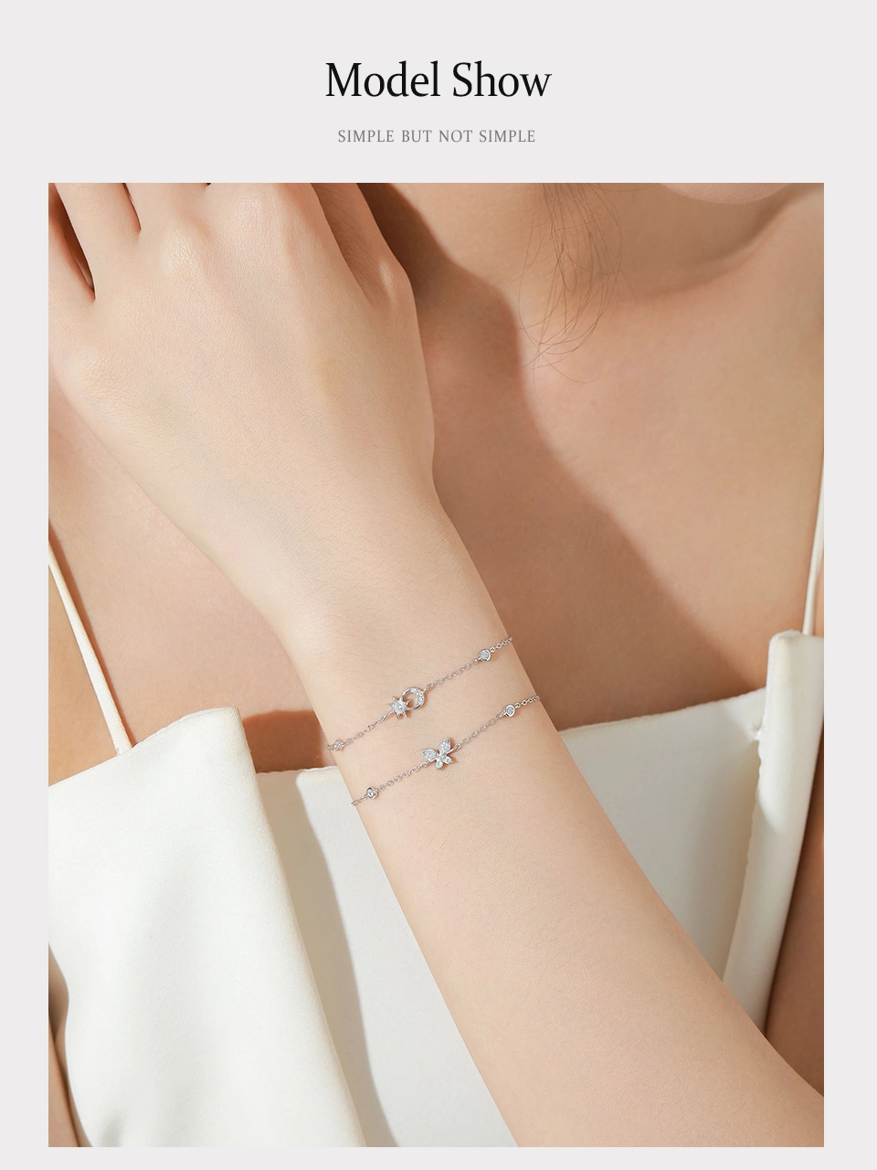 Sweet Shining Zircon Butterfly Chain Bracelet 925 Sterling Silver