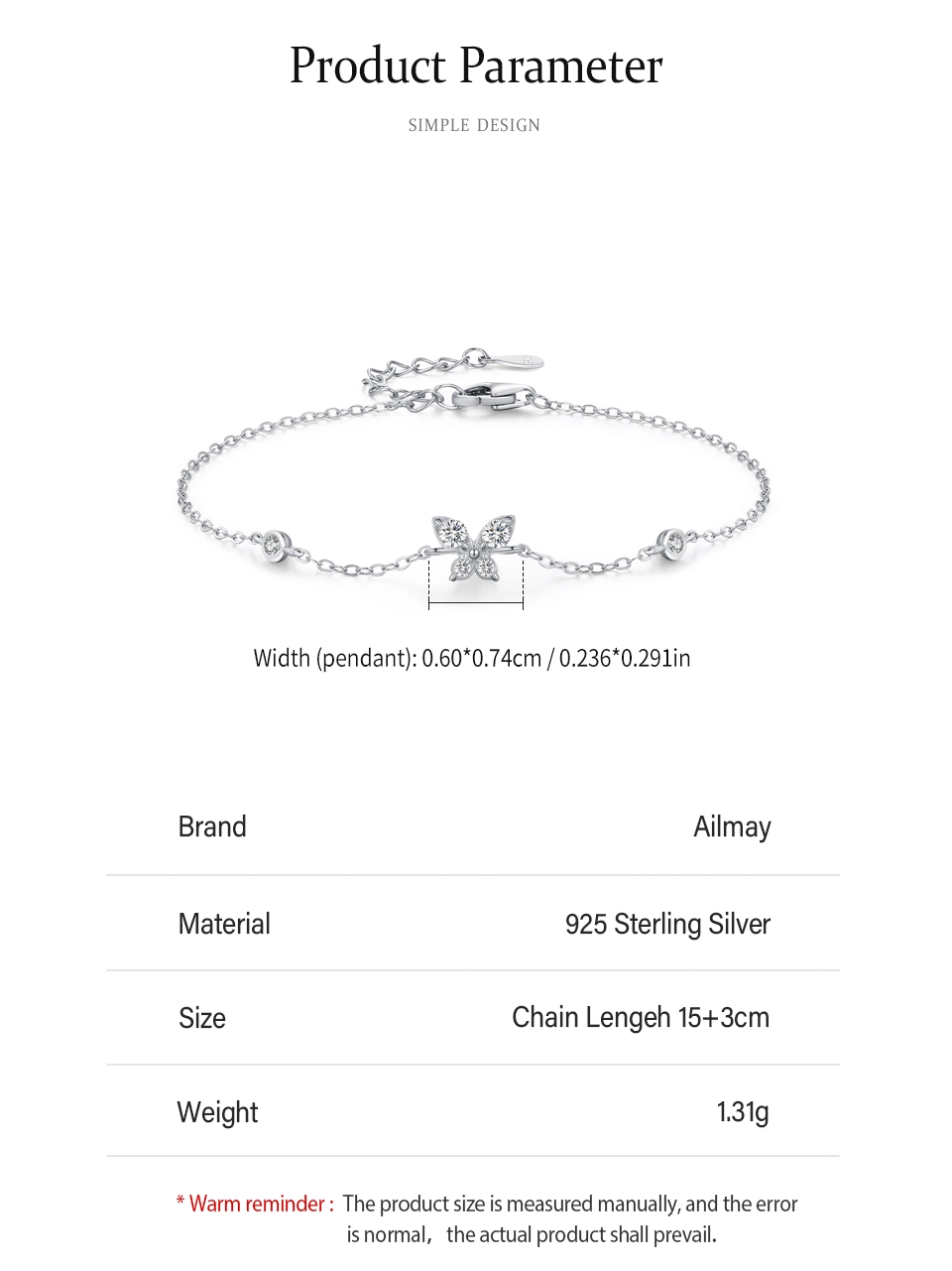 Sweet Shining Zircon Butterfly Chain Bracelet 925 Sterling Silver