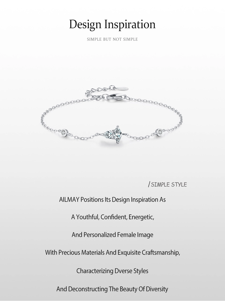 Summer Geometric Design Zircon Chain Bracelet 925 Sterling Silver