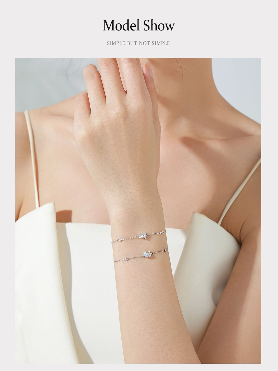 Summer Geometric Design Zircon Chain Bracelet 925 Sterling Silver