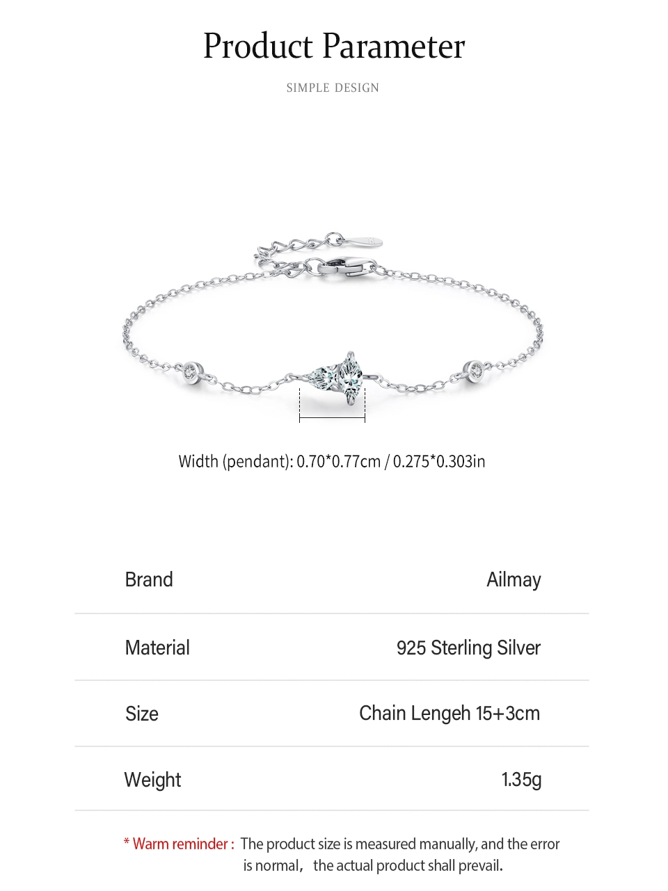 Summer Geometric Design Zircon Chain Bracelet 925 Sterling Silver