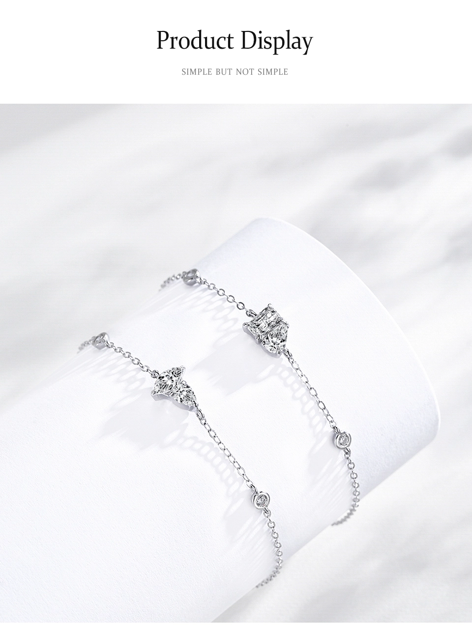 Summer Geometric Design Zircon Chain Bracelet 925 Sterling Silver