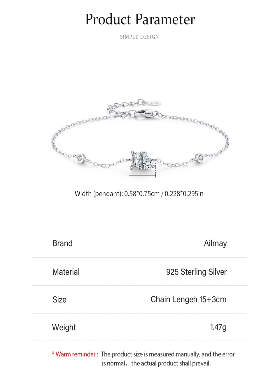 Geometric Design Chain Bracelet 100% 925 Sterling Silver