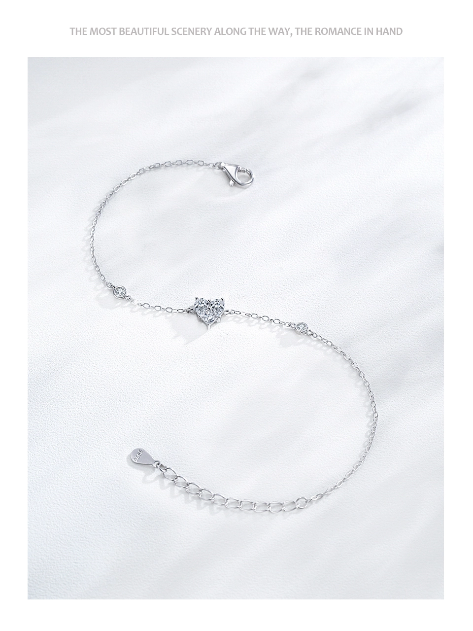 Classic Sweet Heart Fashion Chain Bracelet 925 Sterling Silver