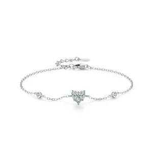 Dazzling Clear Zircon Heart-shaped Chain Bracelet 925 Sterling Silver