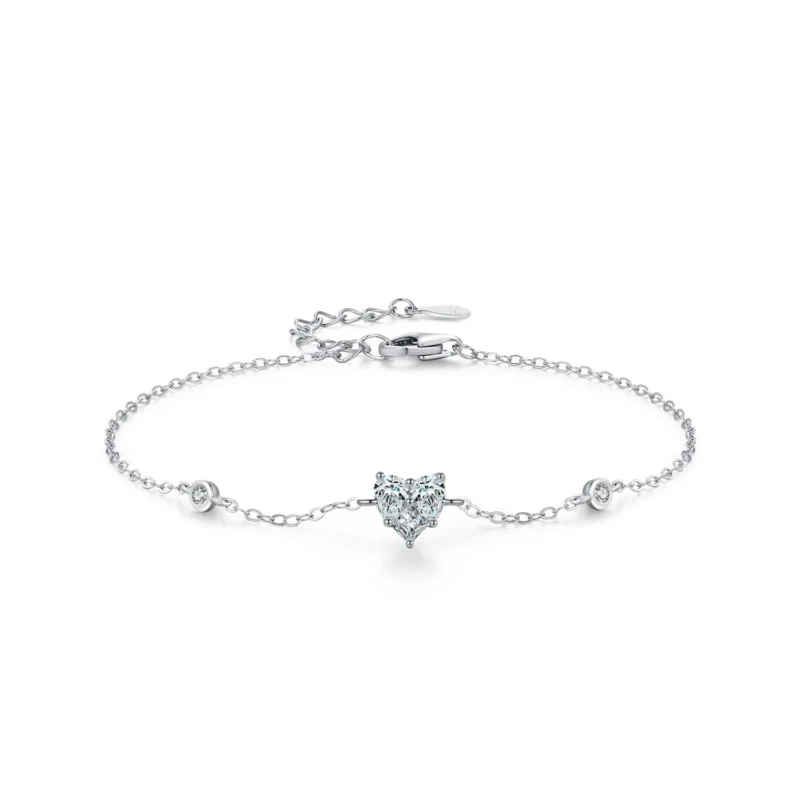 Dazzling Clear Zircon Heart-shaped Chain Bracelet 925 Sterling Silver