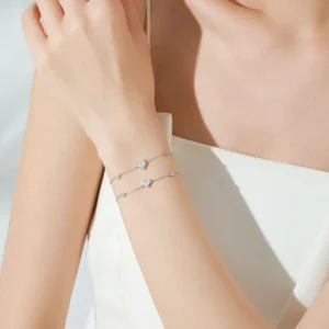 Dazzling Clear Zircon Heart-shaped Chain Bracelet 925 Sterling Silver