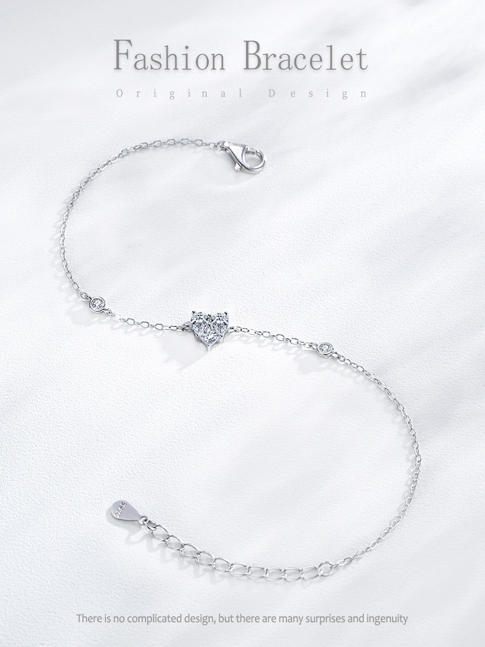 Dazzling Clear Zircon Heart-shaped Chain Bracelet 925 Sterling Silver