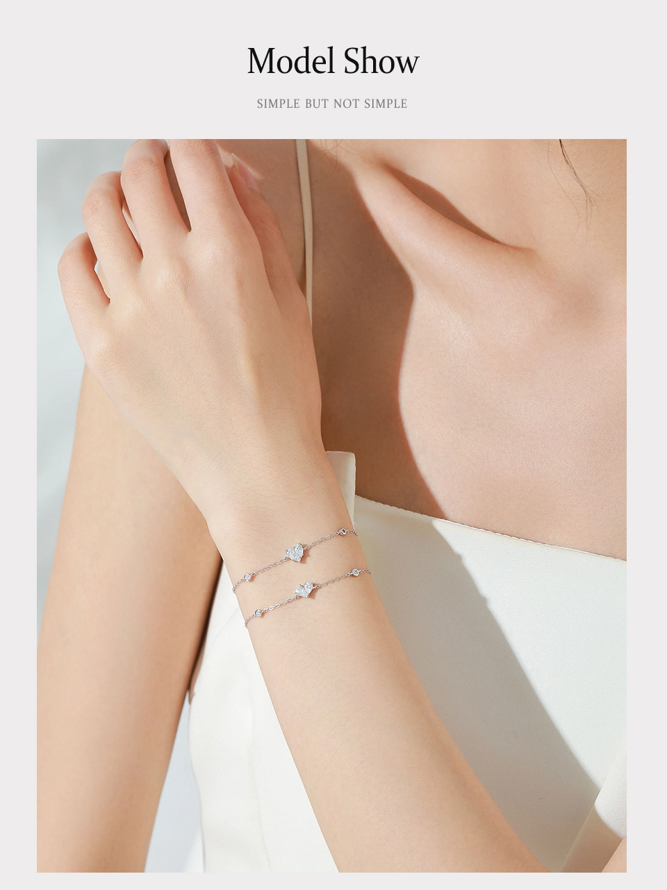 Dazzling Clear Zircon Heart-shaped Chain Bracelet 925 Sterling Silver
