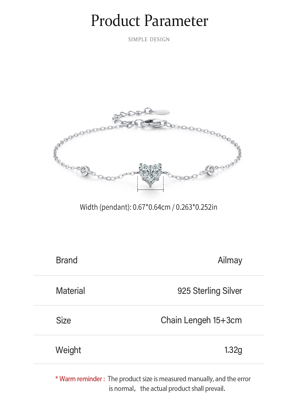 Dazzling Clear Zircon Heart-shaped Chain Bracelet 925 Sterling Silver