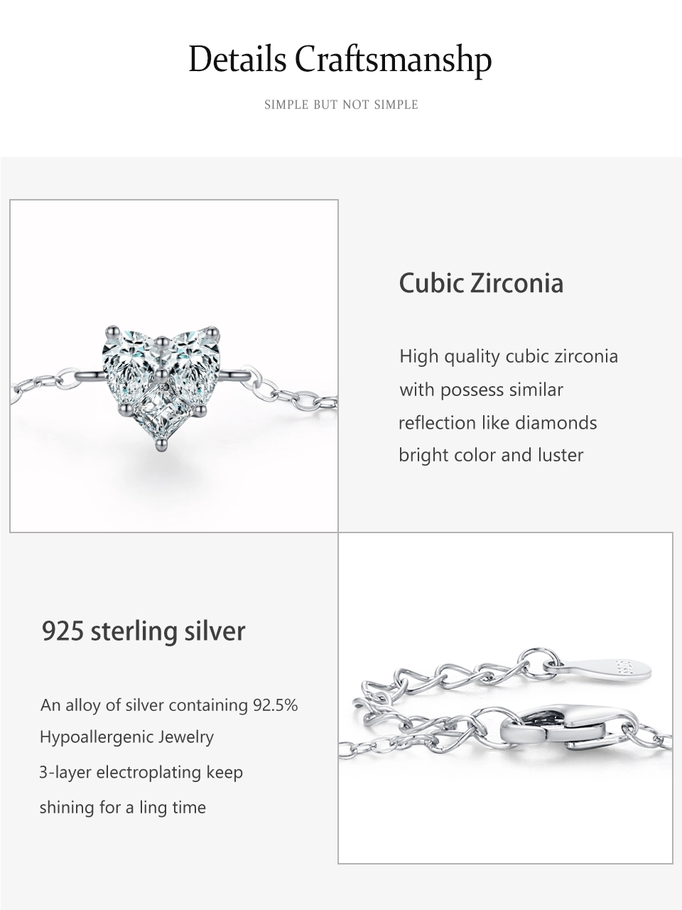 Dazzling Clear Zircon Heart-shaped Chain Bracelet 925 Sterling Silver