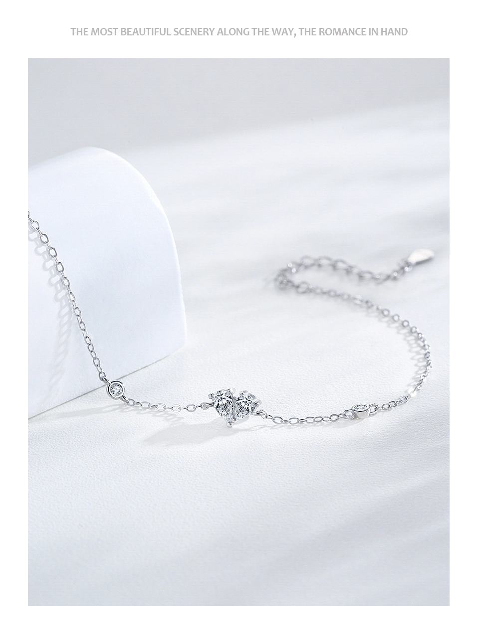 Dazzling Clear Zircon Heart-shaped Chain Bracelet 925 Sterling Silver