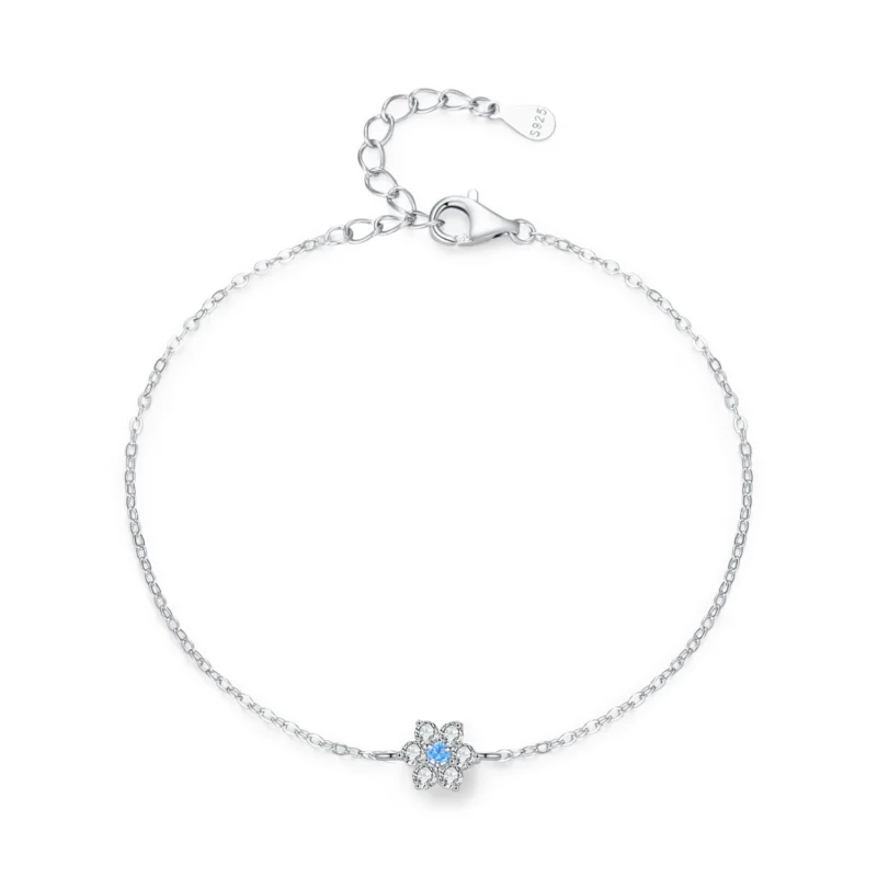 Elegant Six Leaf Flower Chain Bracelet Genuine 925 Sterling Silver