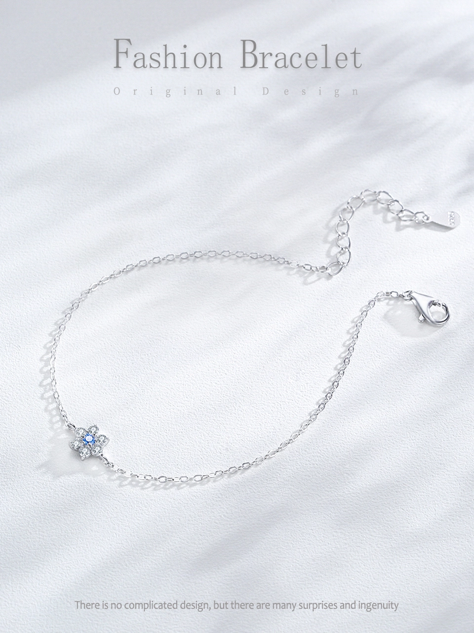 Elegant Six Leaf Flower Chain Bracelet Genuine 925 Sterling Silver