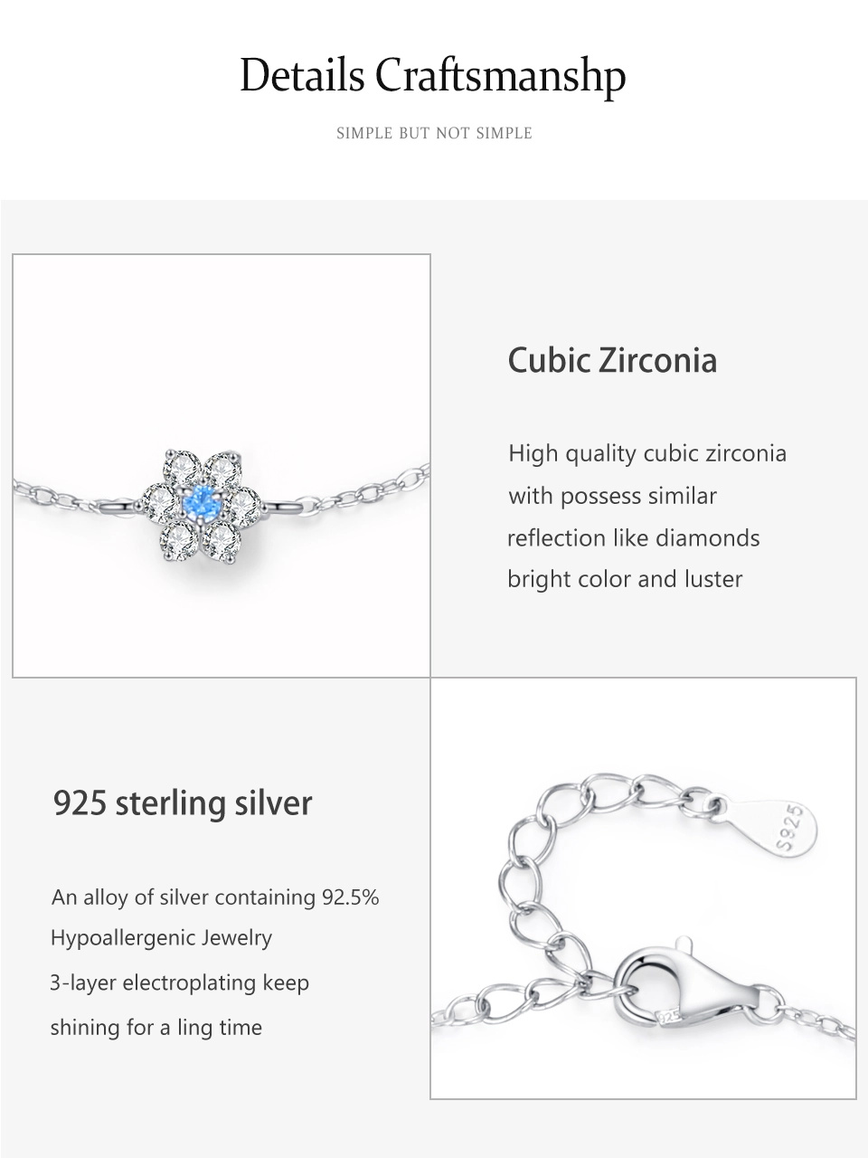 Elegant Six Leaf Flower Chain Bracelet Genuine 925 Sterling Silver