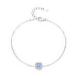 Sea Blue Zircon Geometry Square Chain Bracelet 925 Sterling Silver