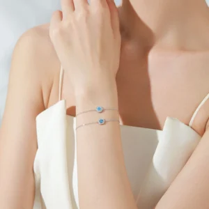 Sea Blue Zircon Geometry Square Chain Bracelet 925 Sterling Silver