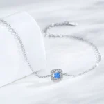 Sea Blue Zircon Geometry Square Chain Bracelet 925 Sterling Silver