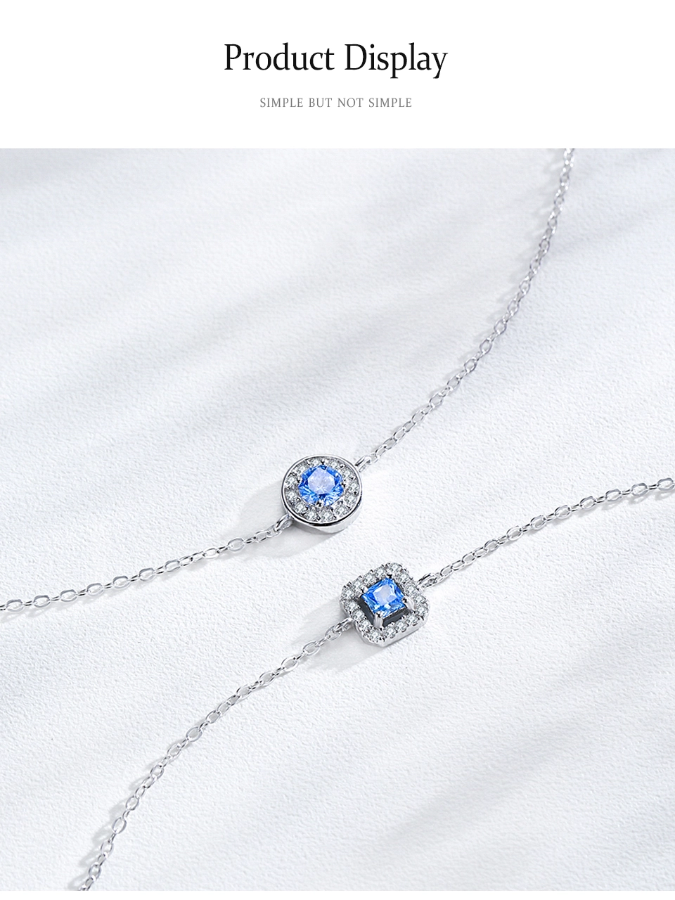 Sea Blue Zircon Geometry Square Chain Bracelet 925 Sterling Silver