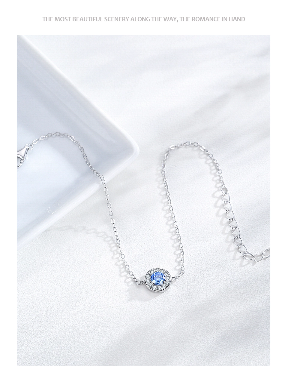 Sea Blue Zircon Geometry Square Chain Bracelet 925 Sterling Silver