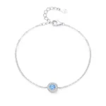Trendy Round Sea Blue Zircon Chain Bracelet 925 Sterling Silver