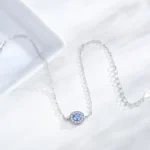 Trendy Round Sea Blue Zircon Chain Bracelet 925 Sterling Silver