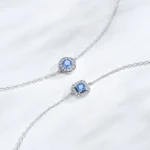 Trendy Round Sea Blue Zircon Chain Bracelet 925 Sterling Silver
