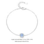 Trendy Round Sea Blue Zircon Chain Bracelet 925 Sterling Silver