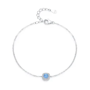 Elegant Sea Blue Zircon Geometric Chain Bracelet 925 Sterling Silver