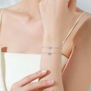Elegant Sea Blue Zircon Geometric Chain Bracelet 925 Sterling Silver