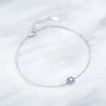 Elegant Sea Blue Zircon Geometric Chain Bracelet 925 Sterling Silver