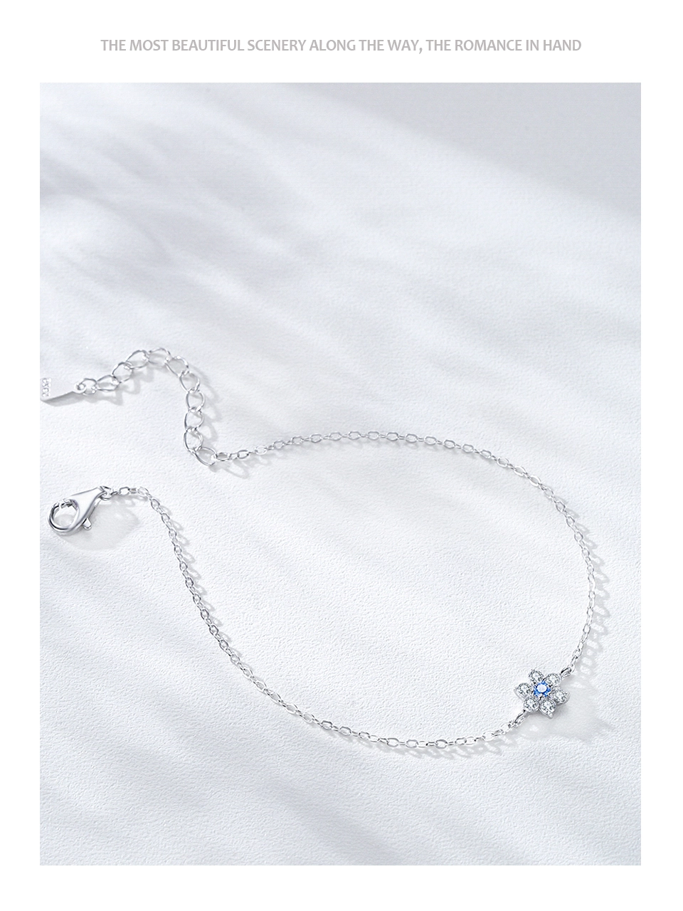 Elegant Sea Blue Zircon Geometric Chain Bracelet 925 Sterling Silver