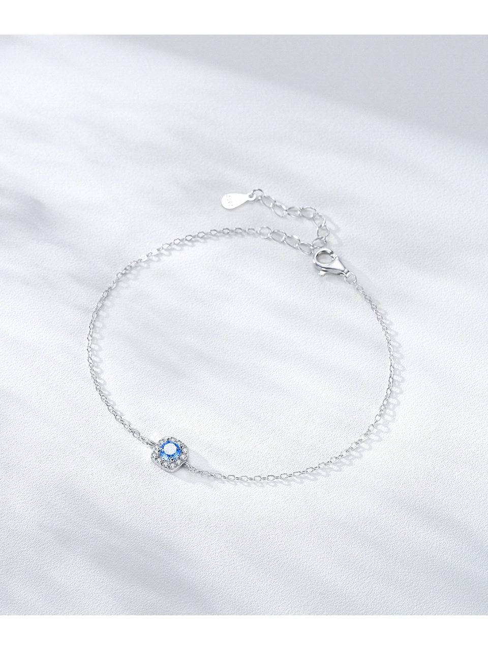 Elegant Sea Blue Zircon Geometric Chain Bracelet 925 Sterling Silver