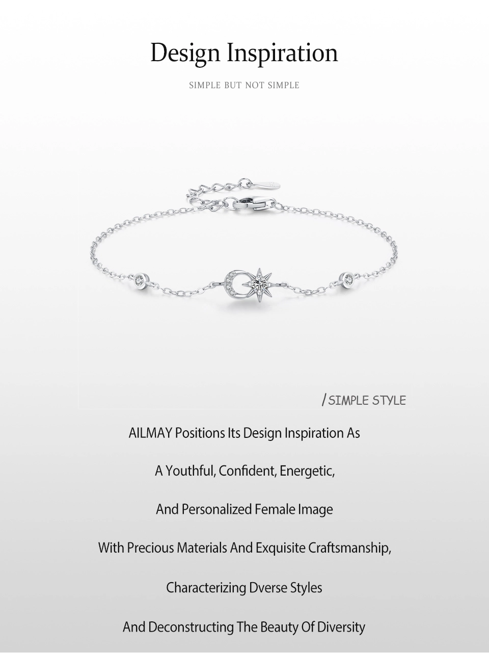 Creative Sun Moon Chain Bracelet 925 Sterling Silver