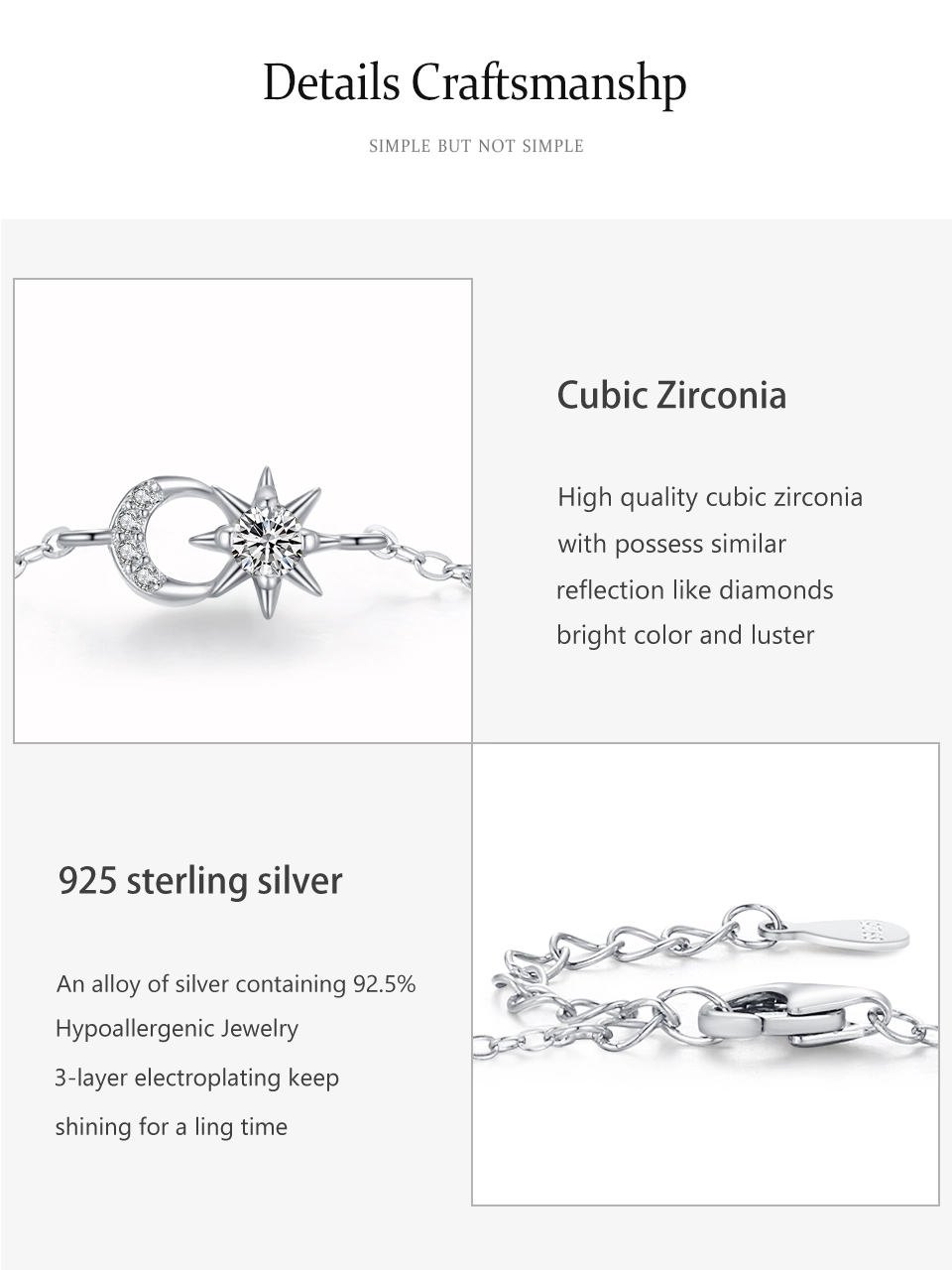 Creative Sun Moon Chain Bracelet 925 Sterling Silver