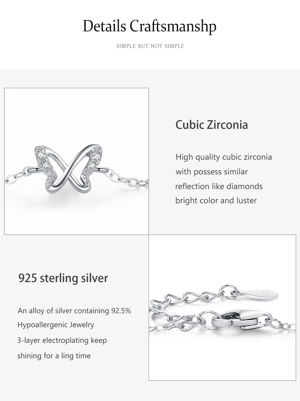 Cute Hollow Small Butterfly Chain Bracelet 925 Sterling Silver