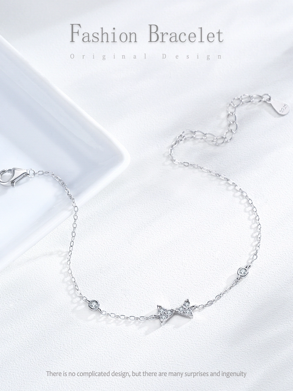 Fashion Bow Shaped Chain Bracelet 925 Sterling Silver
